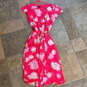 Talbots Hot Pink Floral Button-Front Tie-Waist Dress